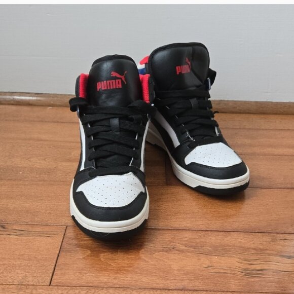 Puma Rebound high - top Black and White sneakers with Red accents size 5 - Picture 1 of 8